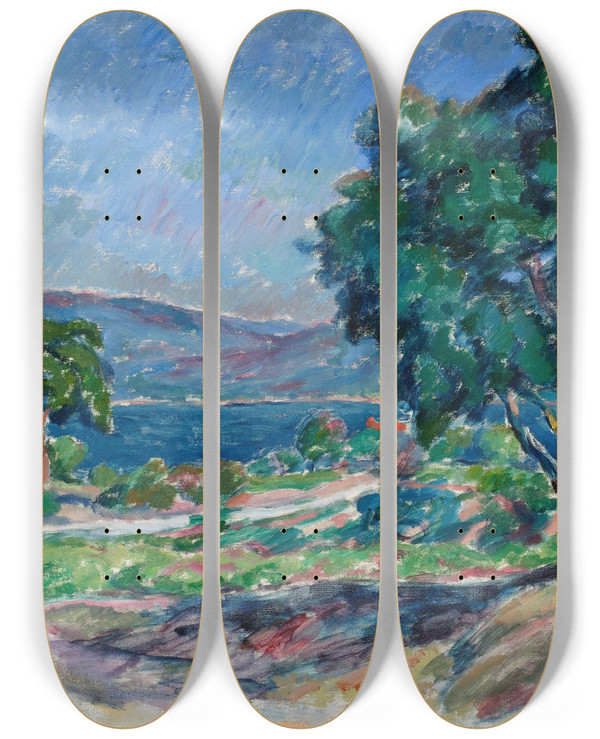 Triptych art skateboard deck of Jzef Pankiewicz Road In Sainttropez by Jozef Pankiewicz (1866-1940)