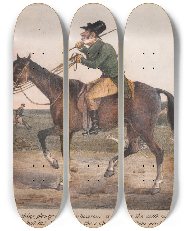 Triptych art skateboard deck of Henry Thomas Alken Sporting Satirist_12 by Henry Thomas Alken (1785-1851)