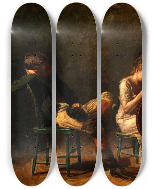 Triptych art skateboard deck of Thomas Eakins The Courtship by Thomas Eakins (1844-1916)