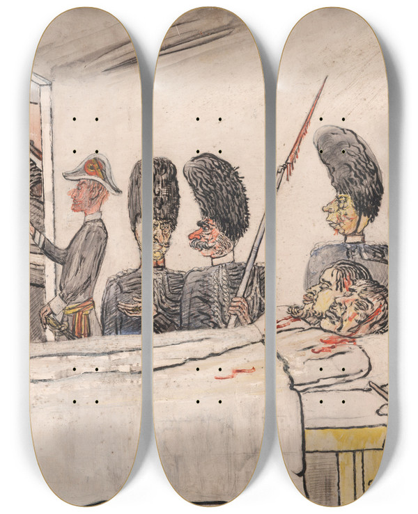 Triptych art skateboard deck of James Ensor De Gendarmen by James Ensor (1860-1949)
