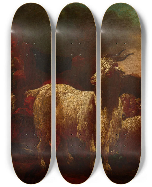 Triptych art skateboard deck of Philipp Peter Roos Goats And Sheep_2 by Philipp Peter Roos (1657-1706)