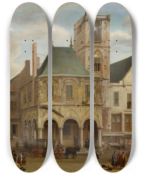 Triptych art skateboard deck of Jacob Van Der Ulft The Old Town Hall by Jacob van der Ulft (1627-1689)