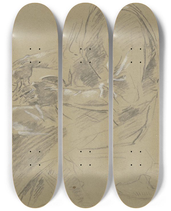 Triptych art skateboard deck of Anton Burger Shoemaker by Anton Burger (1824-1905)