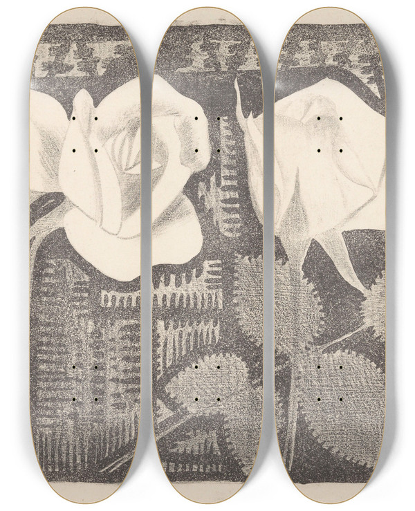 Triptych art skateboard deck of Samuel Jessurun De Mesquita Twee Rozen_3 by Samuel Jessurun De Mesquita (1868-1944)
