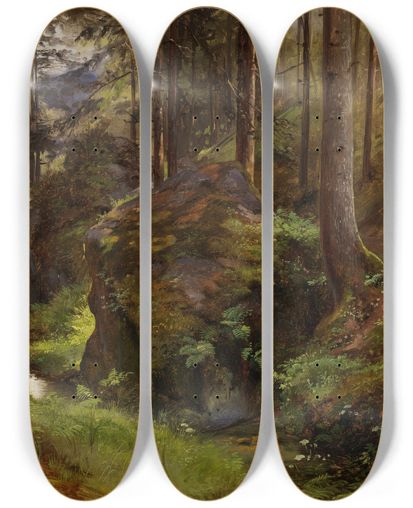 Triptych art skateboard deck of Robert Kummer Amselgrund by Robert Kummer (1810-1889)