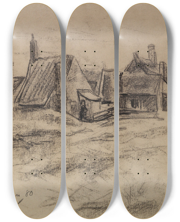 Triptych art skateboard deck of Max Liebermann Katwijk_1 by Max Liebermann (1847-1935)