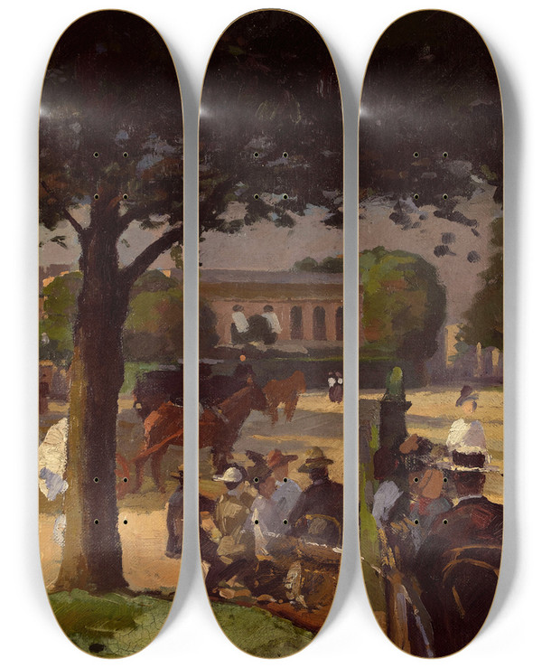 Triptych art skateboard deck of Ernest Jules Renoux Le Palais Rose by Ernest Jules Renoux (1863-1932)