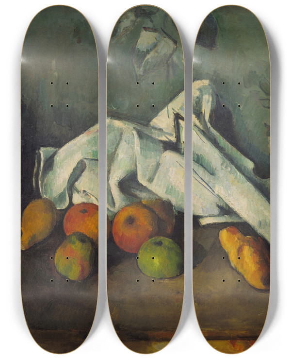 Triptych art skateboard deck of Paul Czanne Milk Can And Apples by Paul Cezanne (1839-1906)