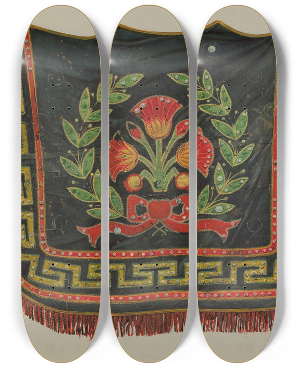 Triptych art skateboard deck of Herman O Stroh Circus Pony Robe by Herman O Stroh