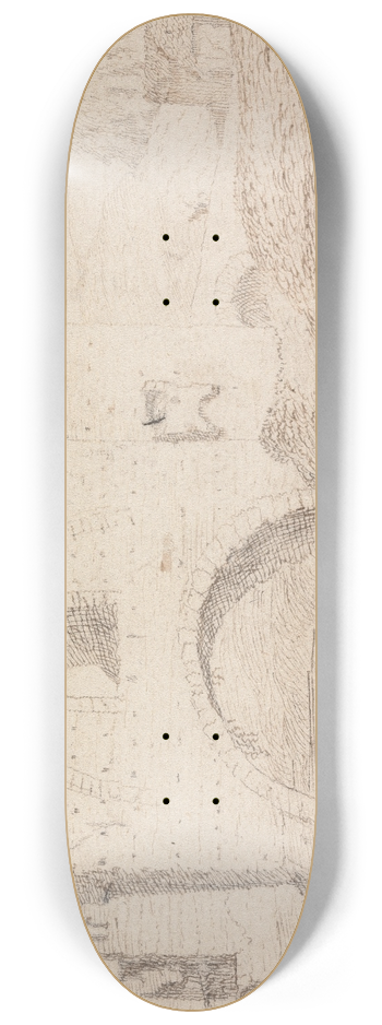 Henry Swinburne - River, with Stone Covered Bridge, and Arched Window 8.25 inch art skate deck