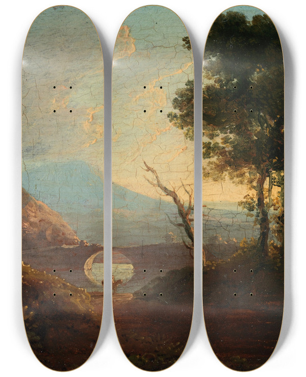 Triptych art skateboard deck of James Arthur Oconnor A Landscape by James Arthur Oconnor (1792-1841)