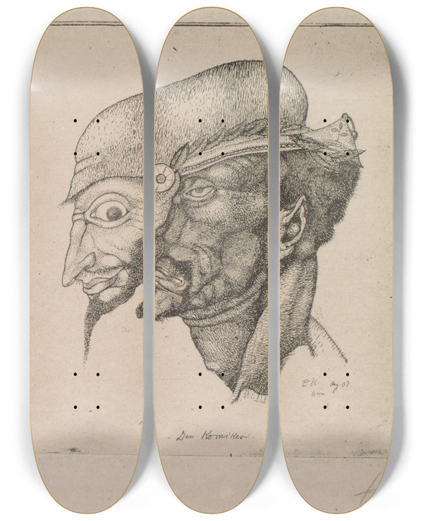 Triptych art skateboard deck of Paul Klee Der Komiker by Paul Klee (1879-1940)