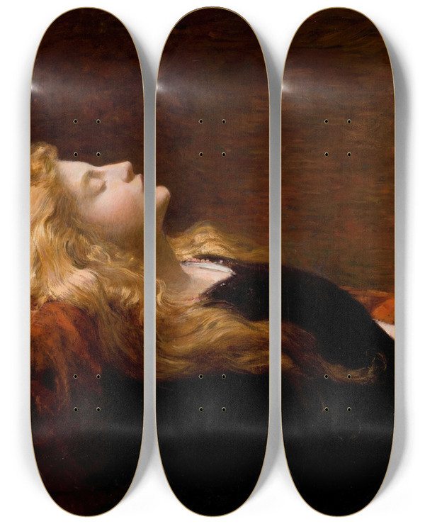 Triptych art skateboard deck of Victor Gabriel Gilbert Le Repos by Victor Gabriel Gilbert (1847-1933)
