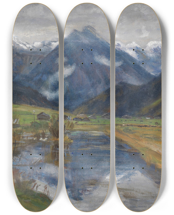 Triptych art skateboard deck of Otto Modersohn Hinterstein Vom Wasser by Otto Modersohn (1865-1943)