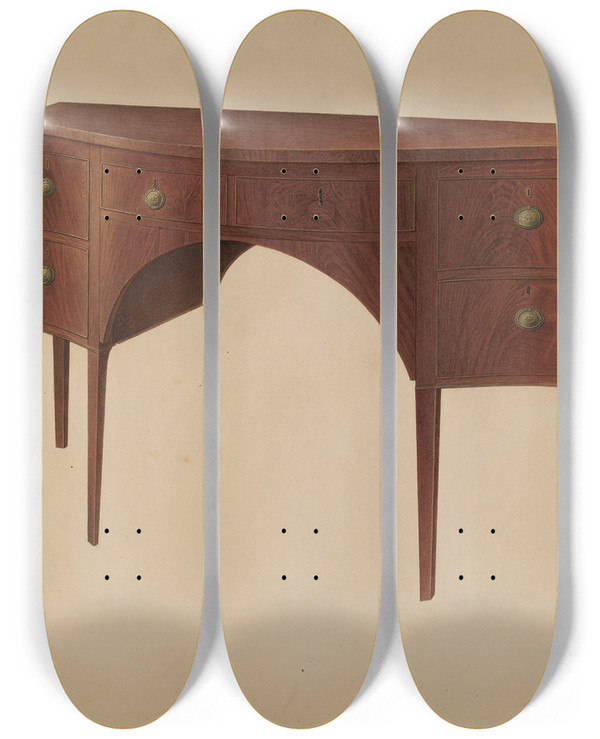 Triptych art skateboard deck of Isidore Sovensky Sideboard by Isidore Sovensky