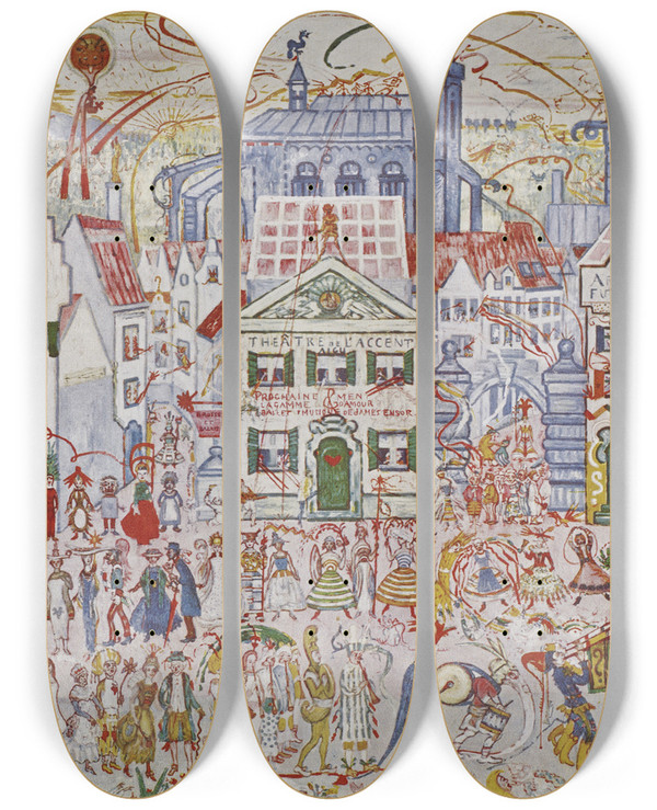Triptych art skateboard deck of James Ensor Decor by James Ensor (1860-1949)