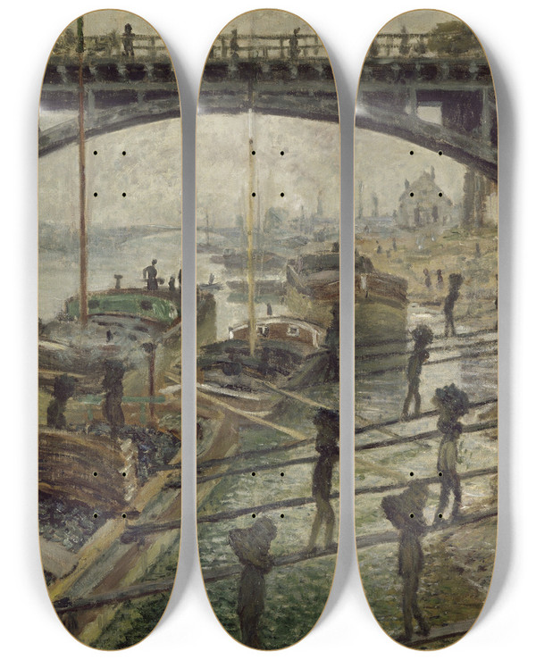 Triptych art skateboard deck of Claude Monet The Coalmen by Claude Monet (1840-1926)