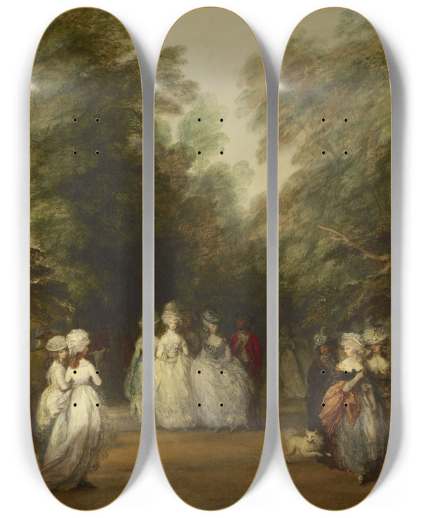 Triptych art skateboard deck of Thomas Gainsborough The Mall In St Jamess Park by Thomas Gainsborough (1727-1788)