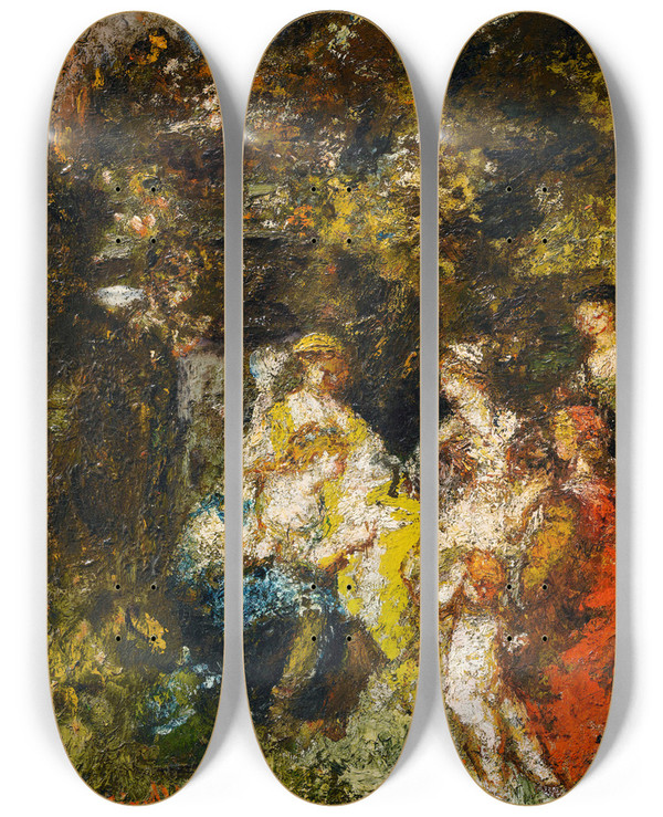 Triptych art skateboard deck of Adolphe Monticelli The Decameron by Adolphe Monticelli (1824-1886)