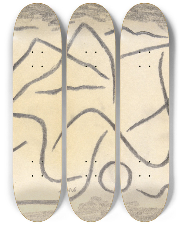 Triptych art skateboard deck of Abraham Walkowitz Rhythmic Lines Abstraction by Abraham Walkowitz (1878-1965)