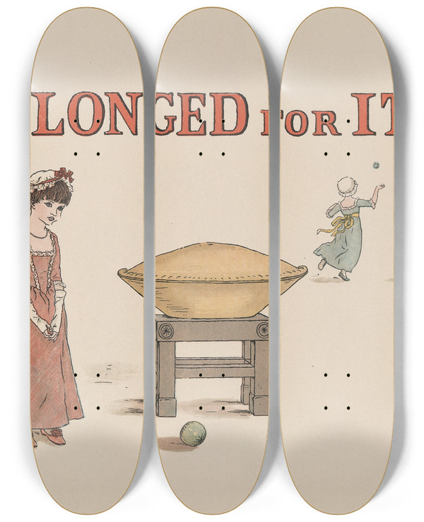 Triptych art skateboard deck of Kate Greenaway A Apple Pie Pl 11 by Kate Greenaway (1846-1901)