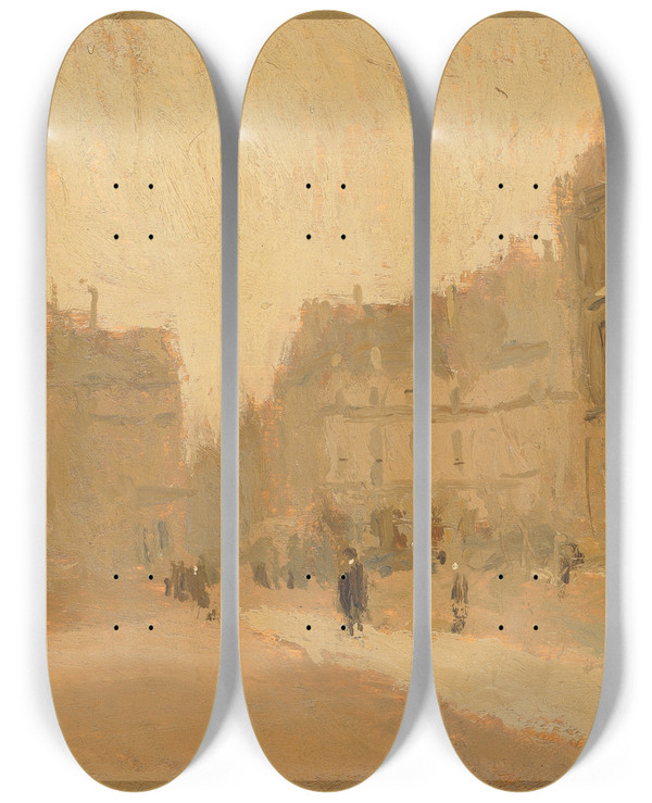 Triptych art skateboard deck of Frank Edwin Scott Rue Des Pyramides by Frank Edwin Scott (1863-1929)