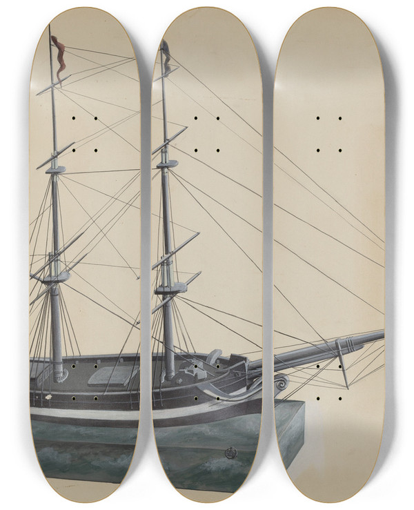 Triptych art skateboard deck of William Kerby Model Brig by William Kerby