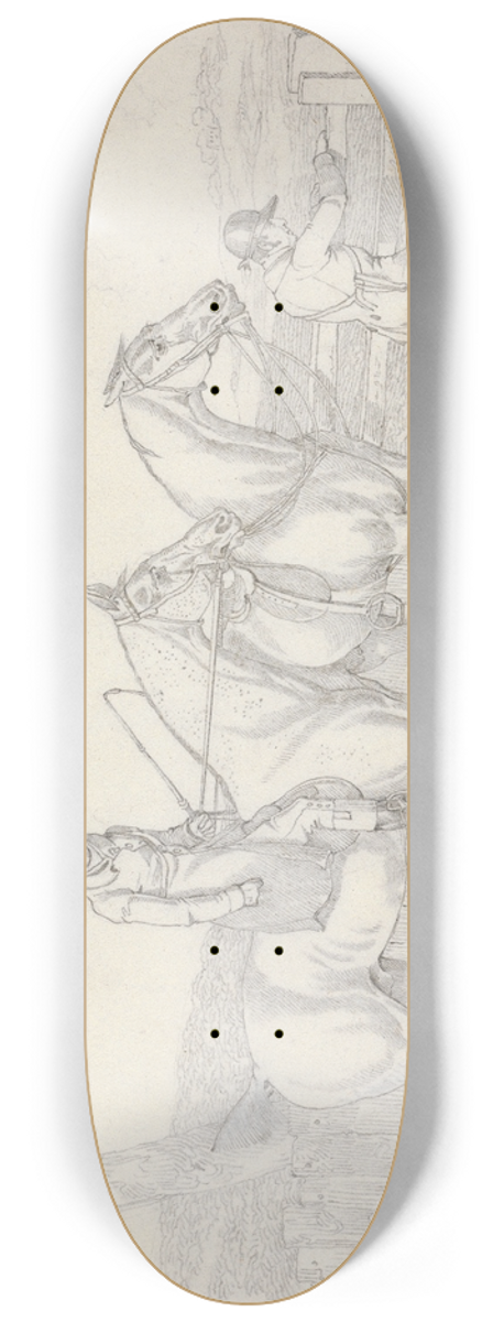 Henry Thomas Alken - Scraps, No. 24: Hunting -Ttwo Riders, One Opening a Gate For Hounds 8.25 inch art skate deck