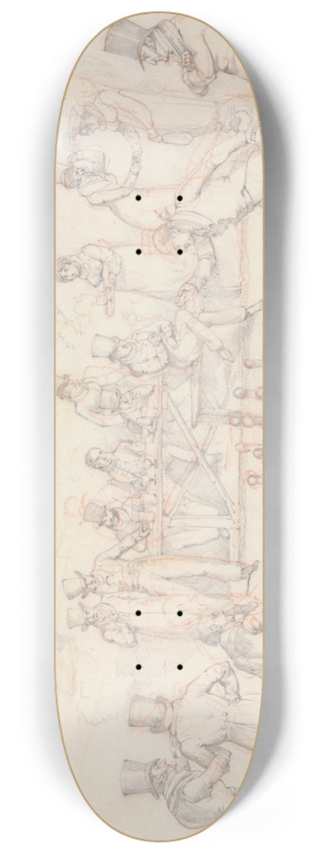 Henry Thomas Alken - Scraps, No. 28: Skittle Alley With Players and Spectators 8.25 inch art skate deck
