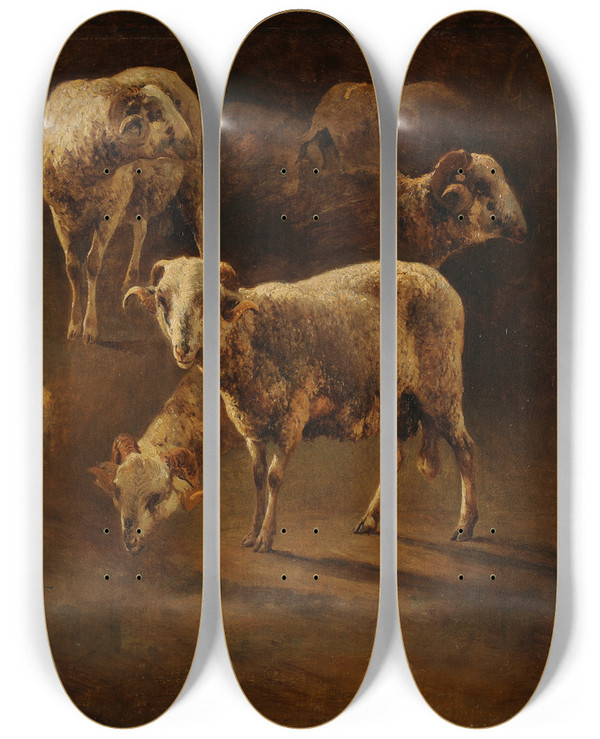 Triptych art skateboard deck of Jacquesraymond Brascassat Bliers by Jacques Raymond Brascassat (1804-1867)