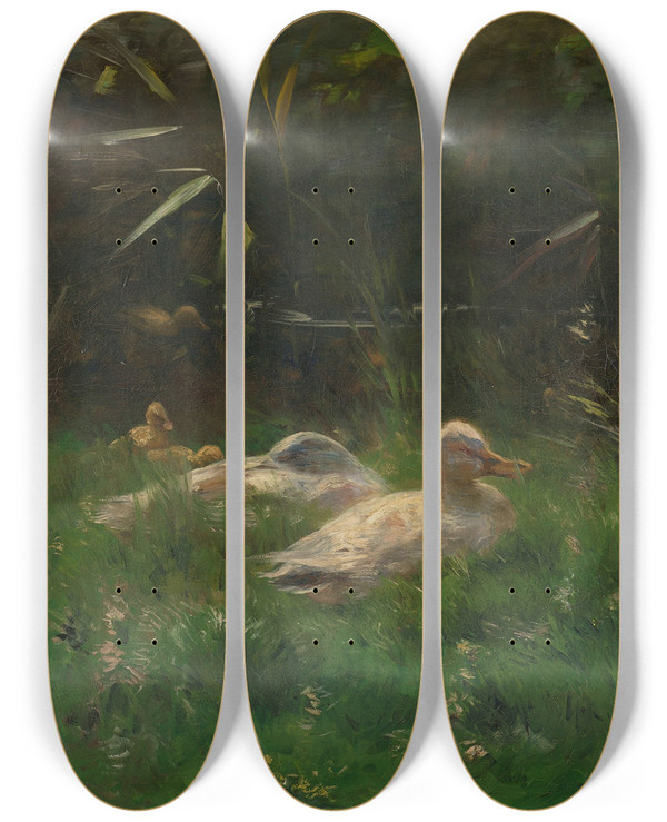 Triptych art skateboard deck of Willem Maris Eenden by Willem Maris (1844-1910)