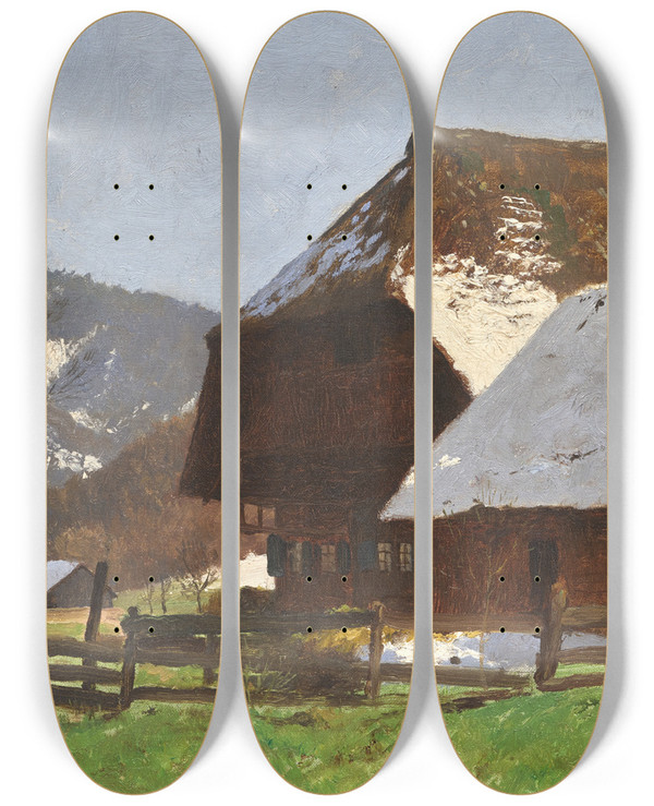 Triptych art skateboard deck of Karl Schuster Black Forest Idyll by Karl Schuster