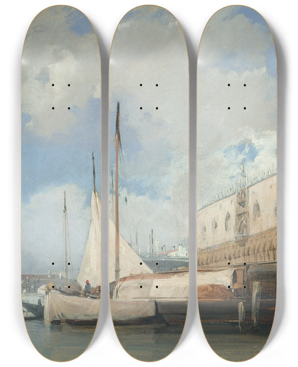 Triptych art skateboard deck of Richard Parkes Bonington The Doges Palace Venice by Richard Parkes Bonington (1802-1828)
