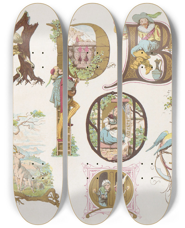 Triptych art skateboard deck of Bernhard Dondorf Dondorfs Alphabete Pl20 by Bernhard Dondorf (1833-1933)