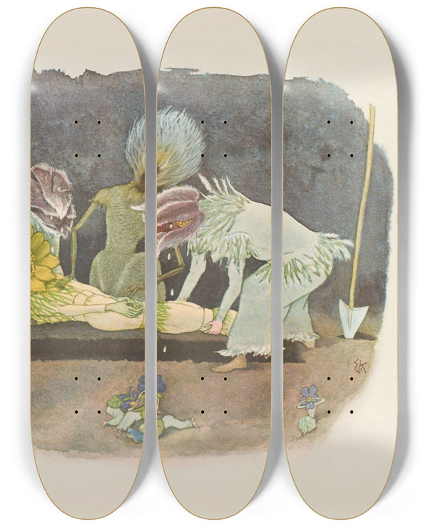 Triptych art skateboard deck of Ernst Kreidolf Begrbnis Des Adonis by Ernst Kreidolf (1863-1956)
