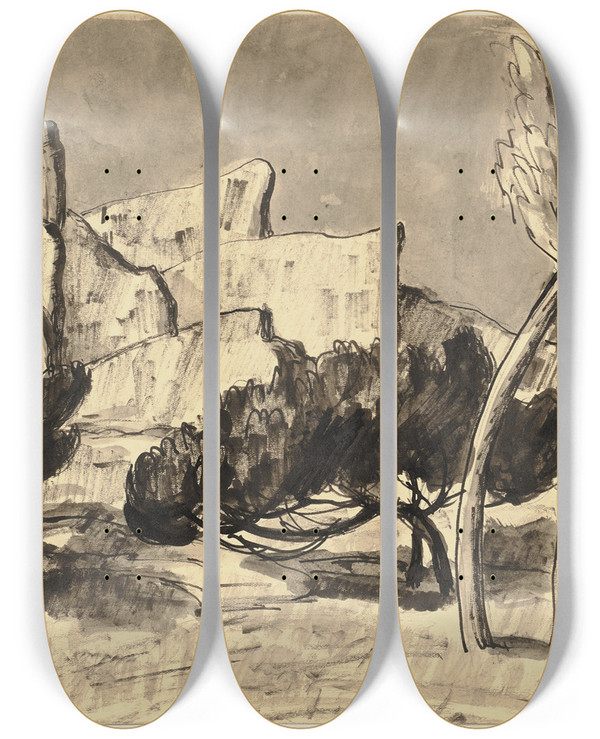 Triptych art skateboard deck of Hermann Lismann Saintguilhemledsert by Hermann Lismann (1878-1943)