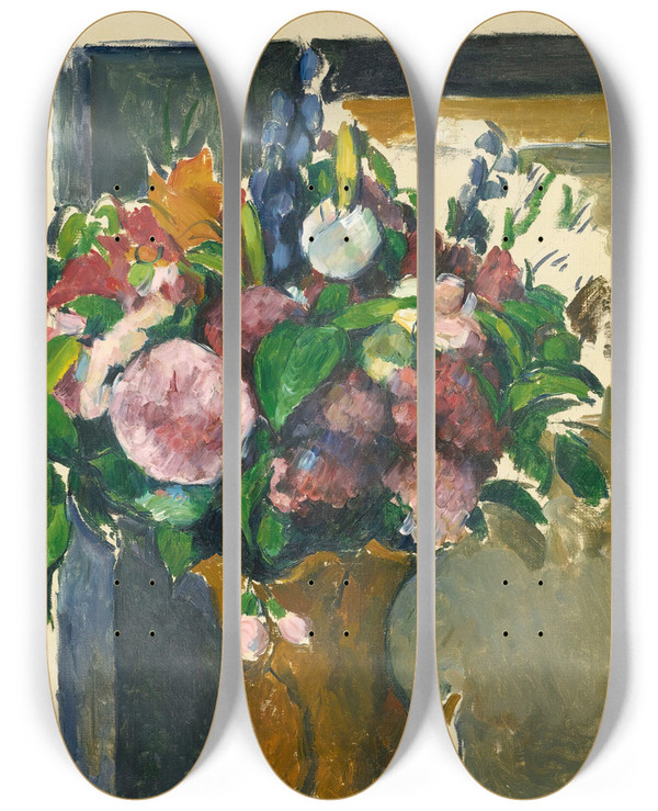 Triptych art skateboard deck of Paul Czanne Fleurs Dans Un Vase Rouge by Paul Cezanne (1839-1906)