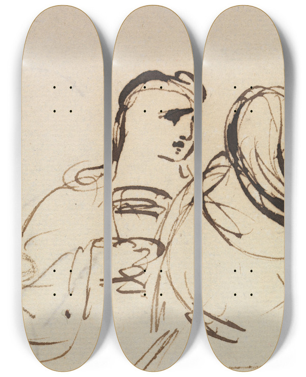 Triptych art skateboard deck of Benjamin Robert Haydon Study For Christs Entry Into Jerusalem_10 by Benjamin Robert Haydon (1786-1846)