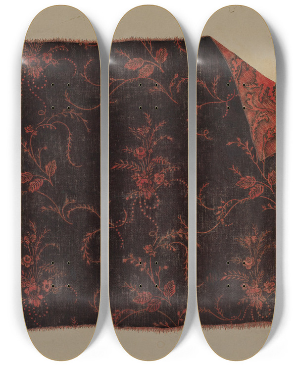 Triptych art skateboard deck of Grace Halpin Textile by Grace Halpin
