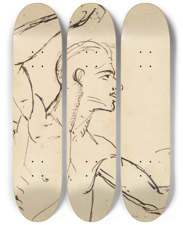Triptych art skateboard deck of Benjamin Robert Haydon Study Of A Male Nude_3 by Benjamin Robert Haydon (1786-1846)