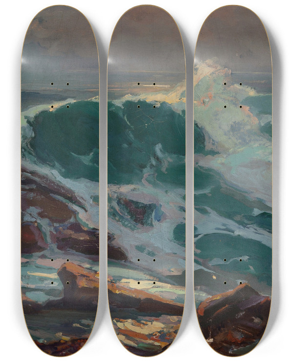Triptych art skateboard deck of Franz Bischoff The Wave by Franz Bischoff (1864-1929)