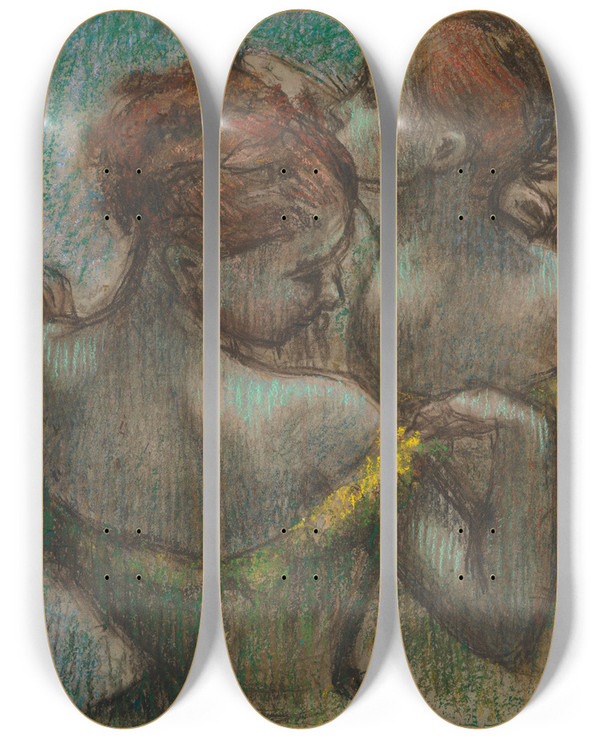 Triptych art skateboard deck of Edgar Degas Two Dancers Halflength by Edgar Degas (1834-1917)