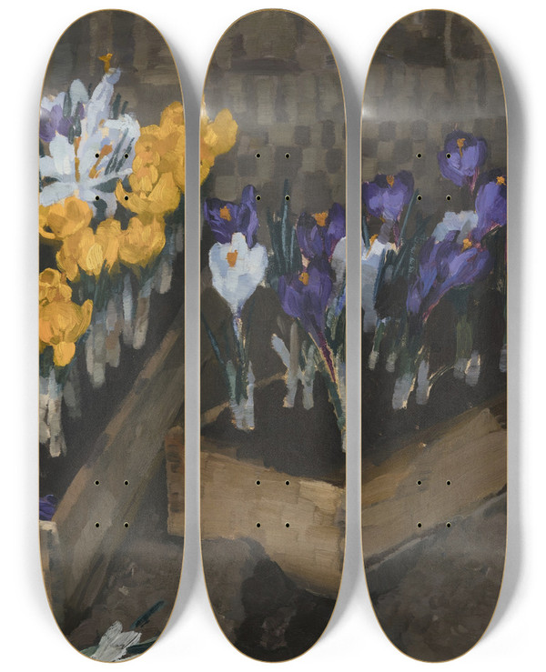 Triptych art skateboard deck of Reinhold Max Eichler Krokusse by Reinhold Max Eichler