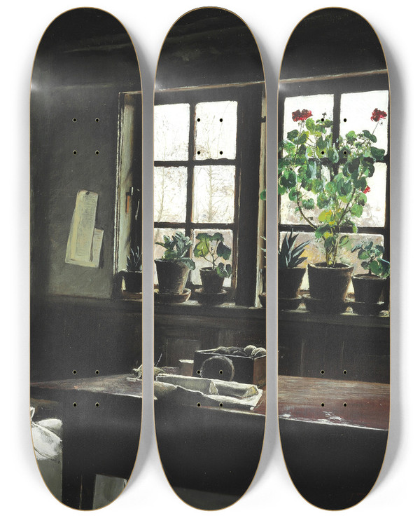 Triptych art skateboard deck of Laurits Andersen Ring Interir Med Syende Kone by Laurits Andersen Ring (1854-1933)