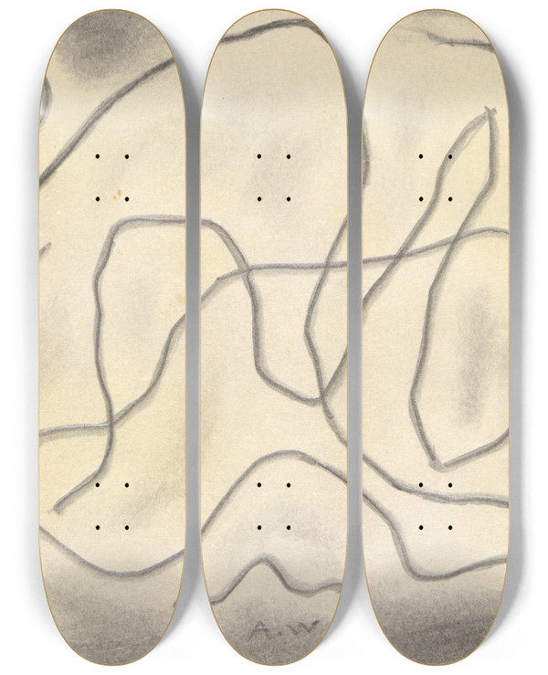 Triptych art skateboard deck of Abraham Walkowitz Rhythmic Lines Danceabstraction_4 by Abraham Walkowitz (1878-1965)