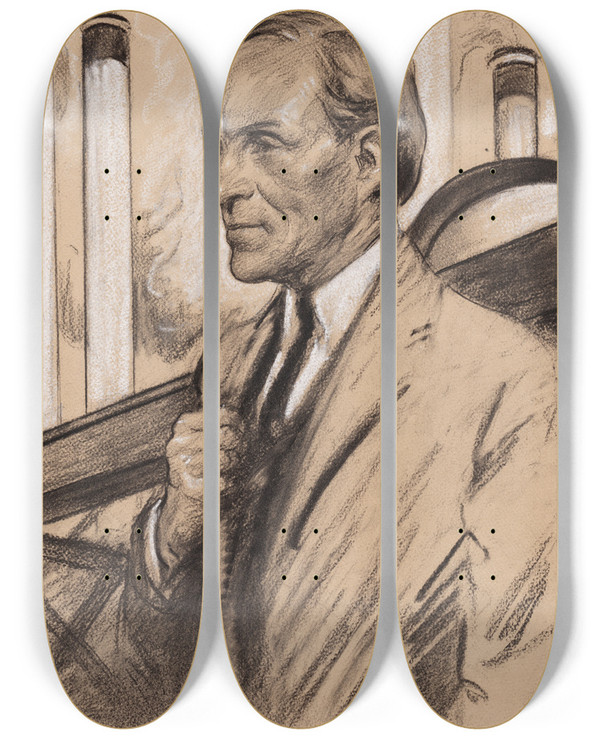 Triptych art skateboard deck of Samuel Johnson Woolf Henry Ford_2 by Samuel Johnson Woolf (1880-1948)