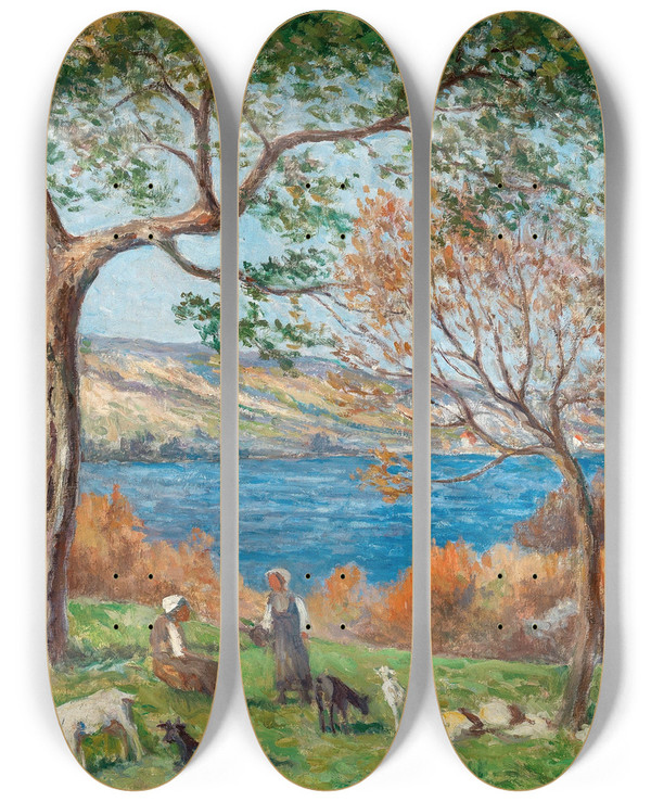 Triptych art skateboard deck of Maximilien Luce Rolleboise by Maximilien Luce (1858-1941)