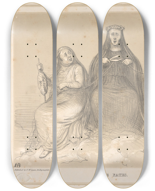 Triptych art skateboard deck of John Doyle The Fates by John Doyle (1939)