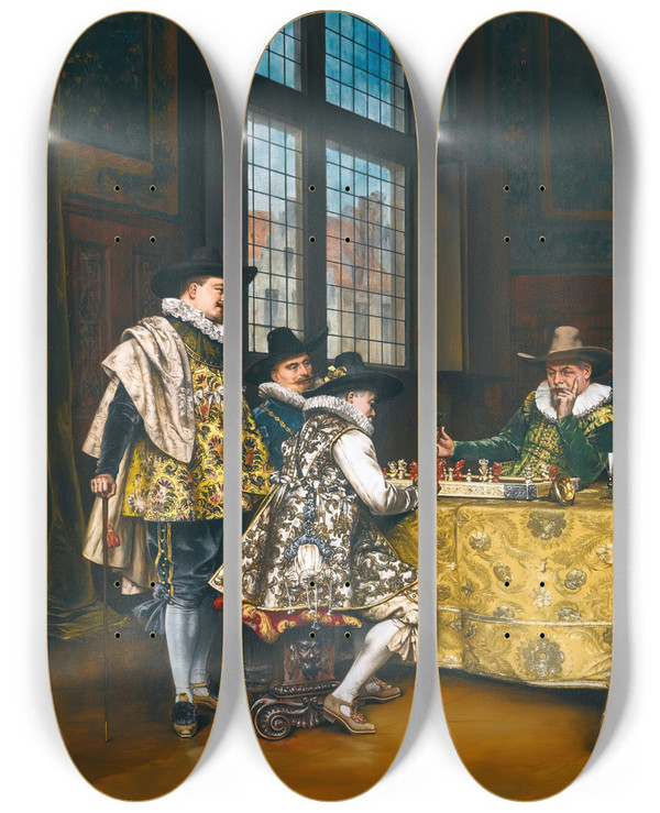 Triptych art skateboard deck of Adolphealexandre Lesrel La Confrontation by Adolphe Alexandre Lesrel (1839-1929)