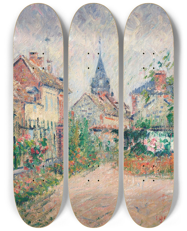 Triptych art skateboard deck of Gustave Loiseau Vue De Saintcyrduvaudreuil Eure by Gustave Loiseau (1865-1935)